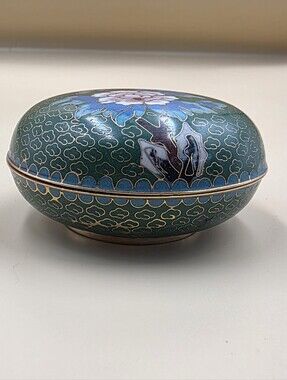Cloisonné Vintage Chinese Cloisonne Floral Hand Painted Round Trinket